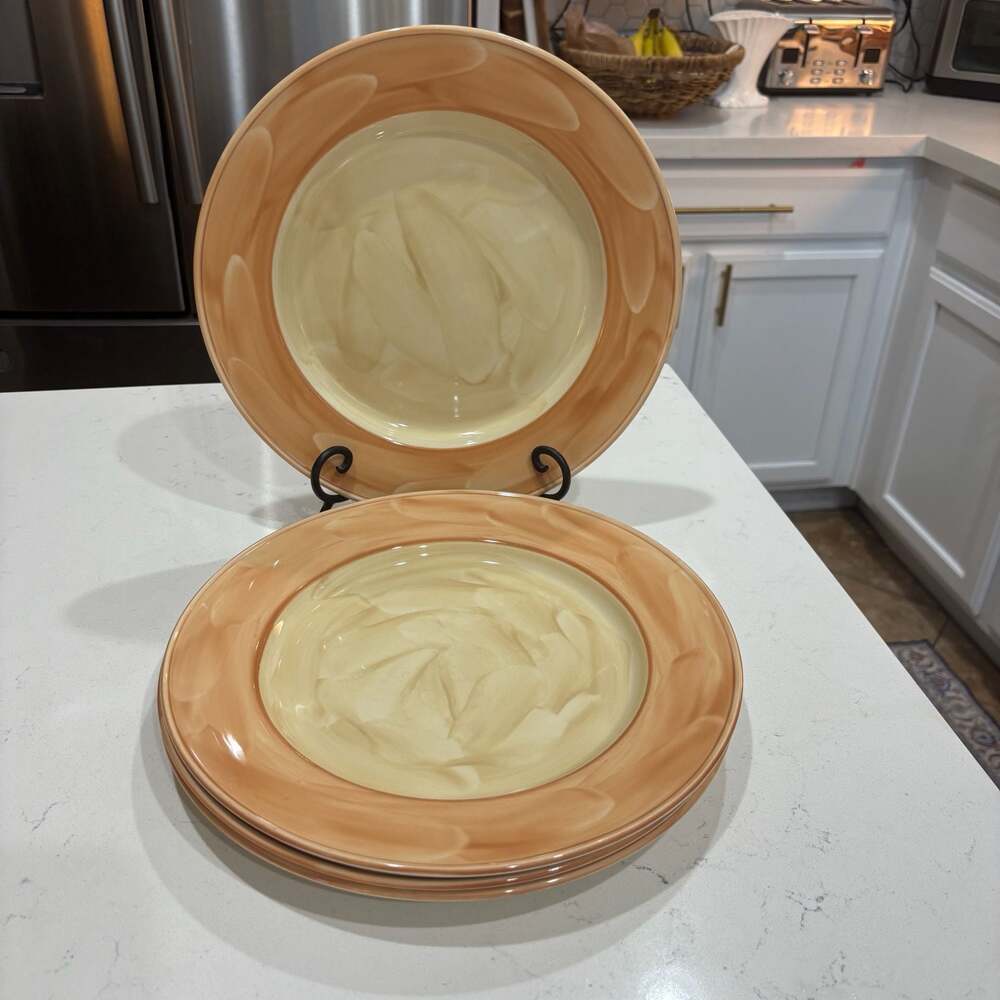 Steelite International England Hand Painted Tan and Cream Dinner Plates Set of 4
